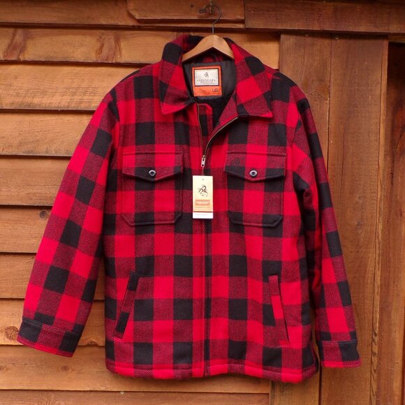 NEW Legendary Whitetails Men's L Wool Blend Buffalo Plaid Sherpa Lined Zip Coat - Picture 1 of 12